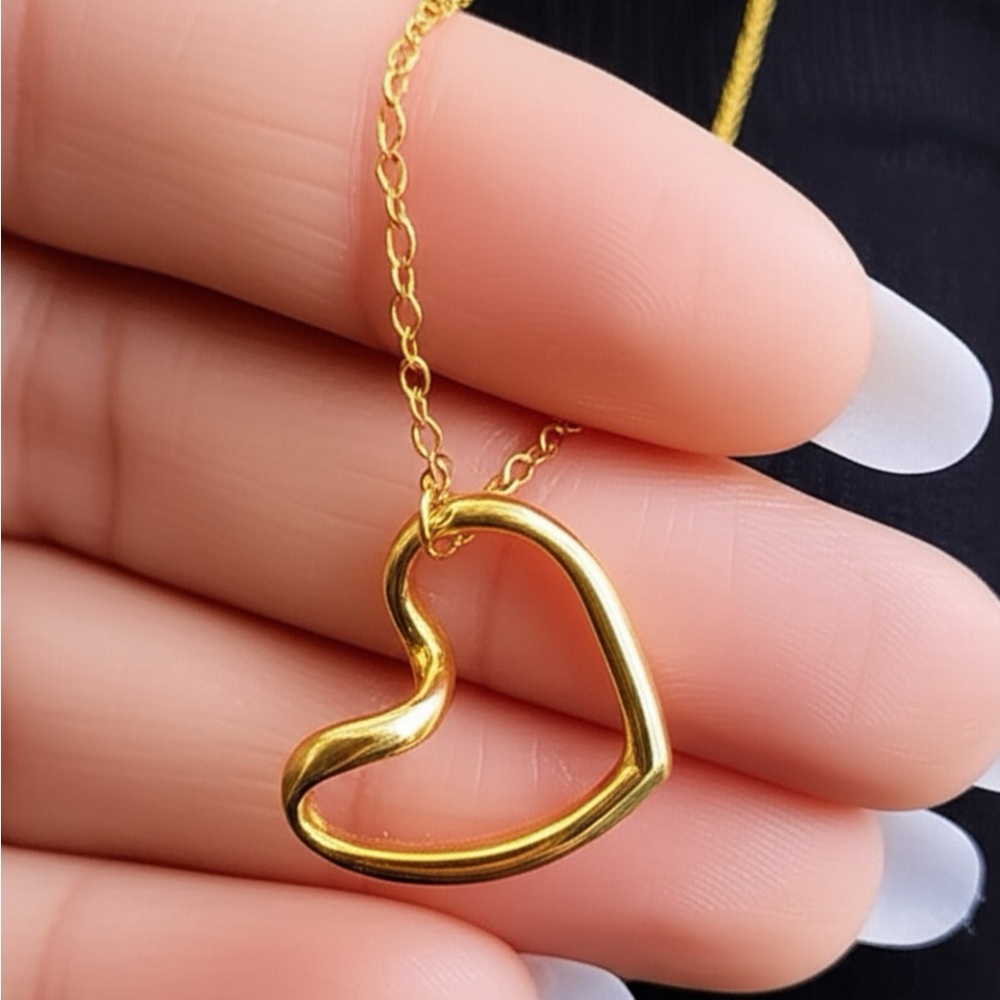 Gold Heart Pendant Outline Necklace Dainty Jewelry